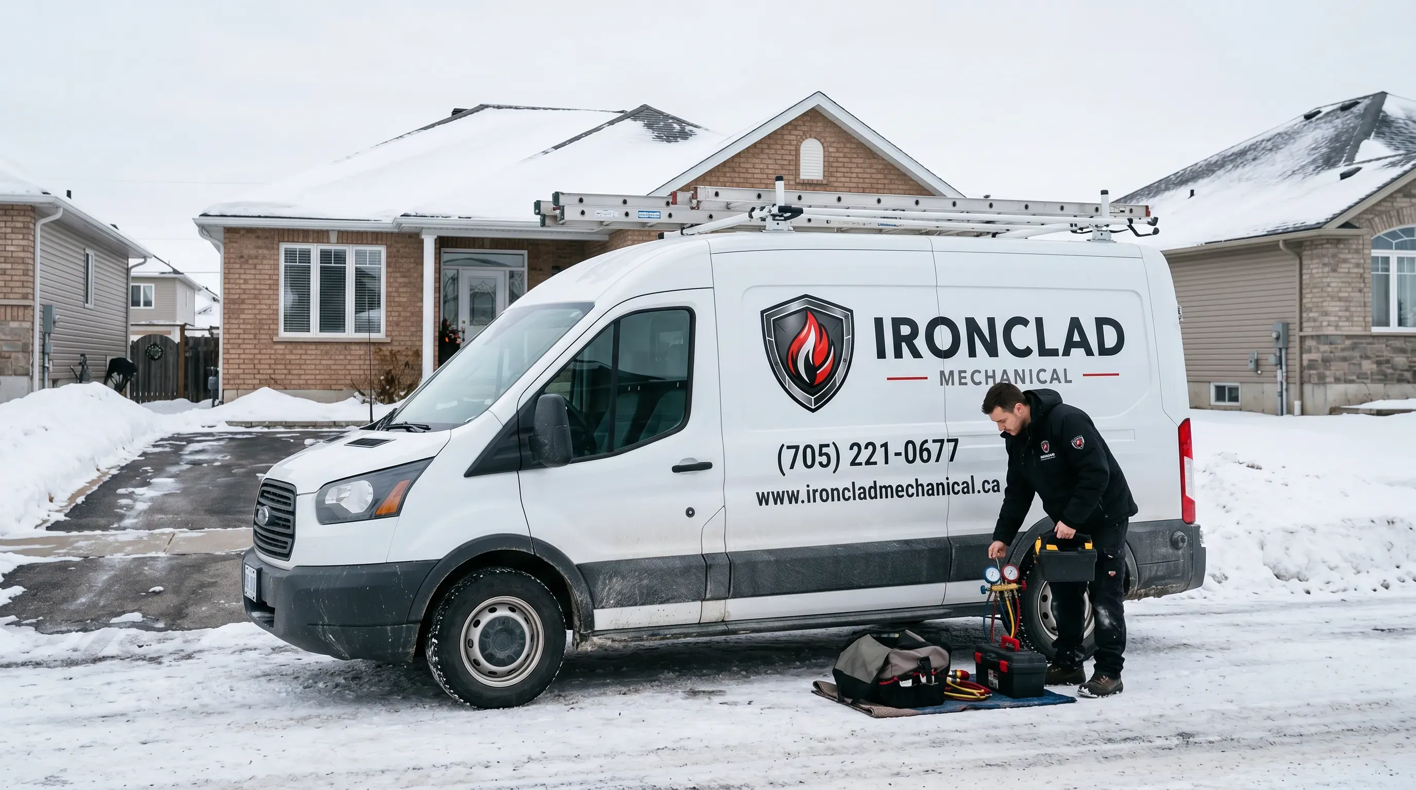 Ironclad Mechanical HVAC service truck in Timmins Ontario providing heating and cooling services