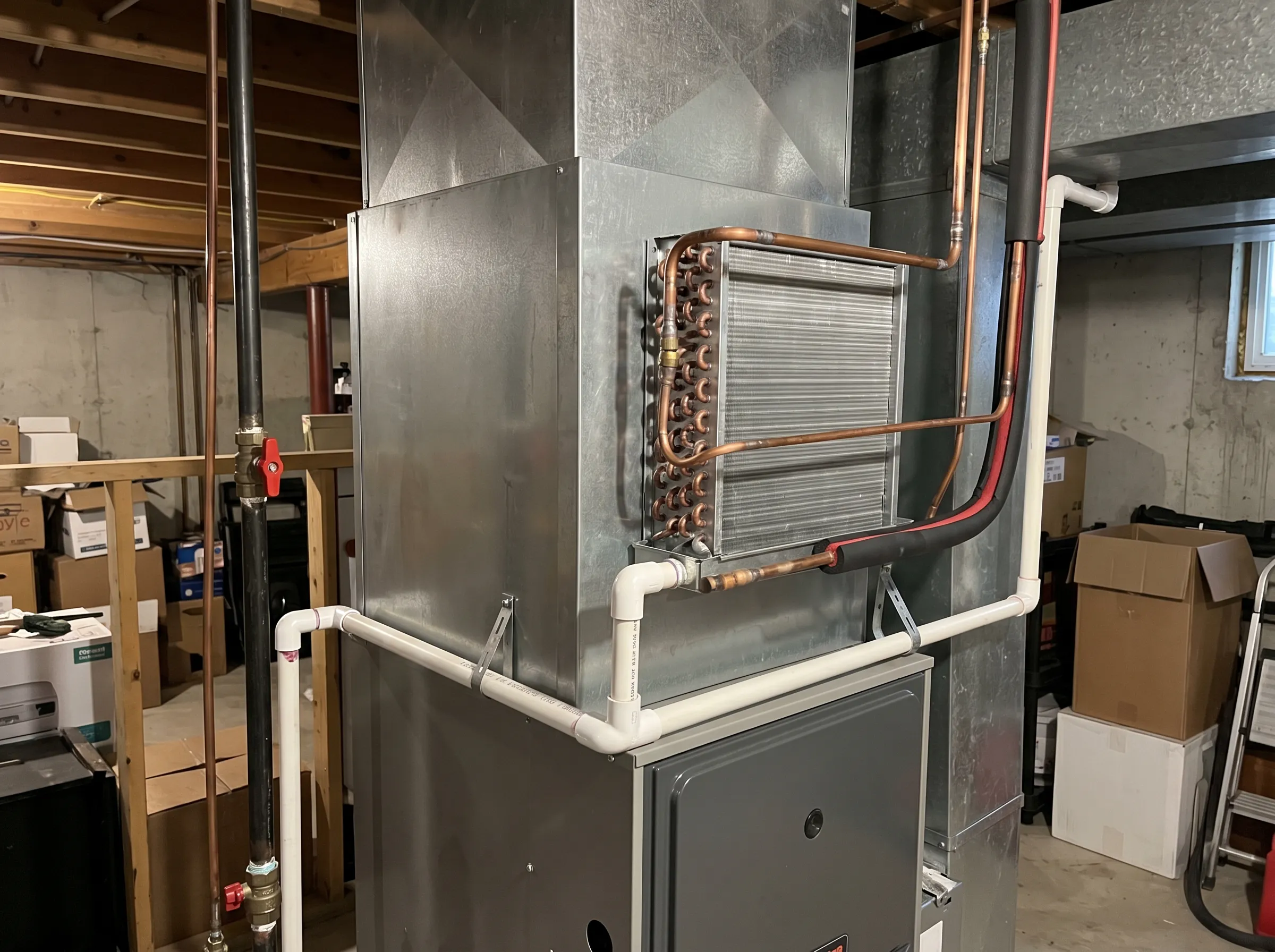 Central air conditioning evaporator coil installation in Timmins home furnace system