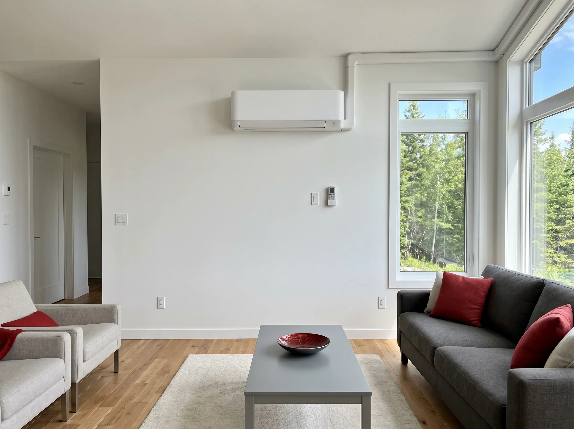 Ductless mini-split air conditioner installed in Timmins home living room for zone cooling
