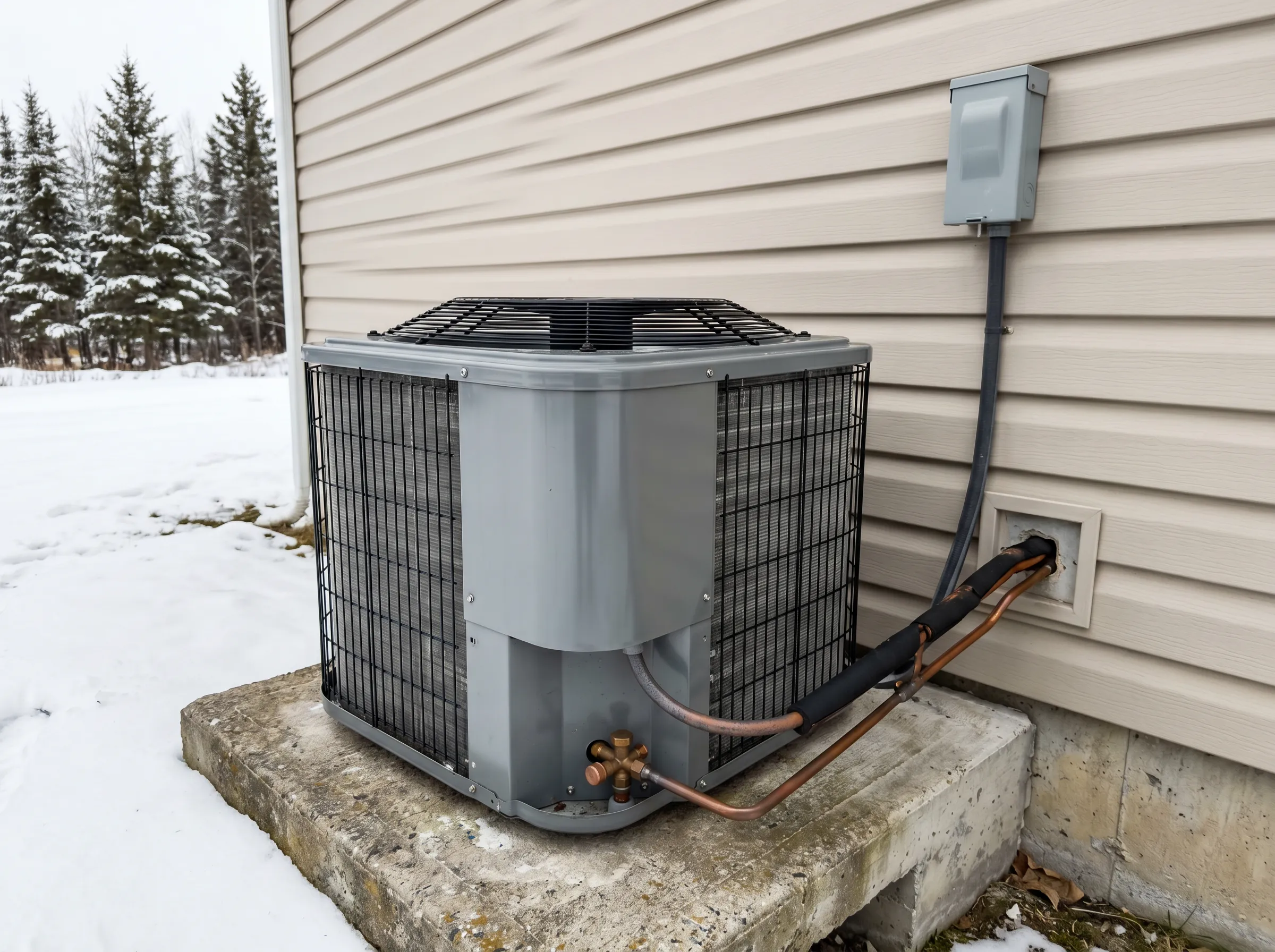 Central air conditioning condensing unit outdoor compressor and coils