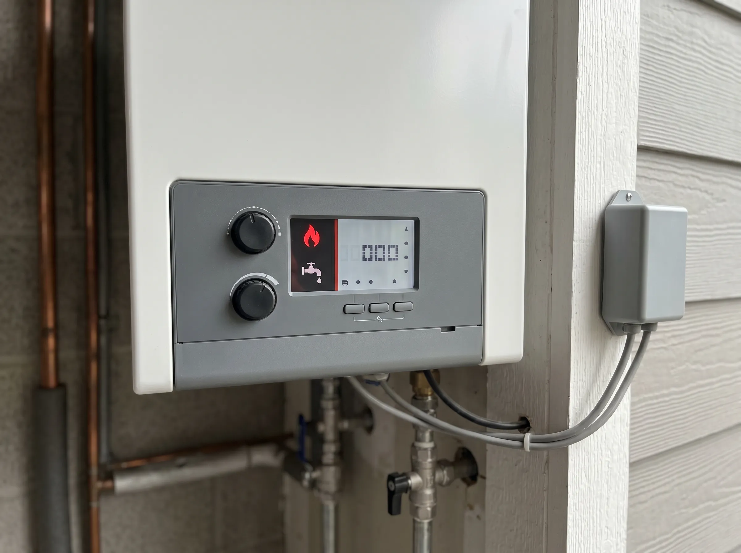 Modern boiler control panel with outdoor reset sensor for efficient heating in Timmins winters