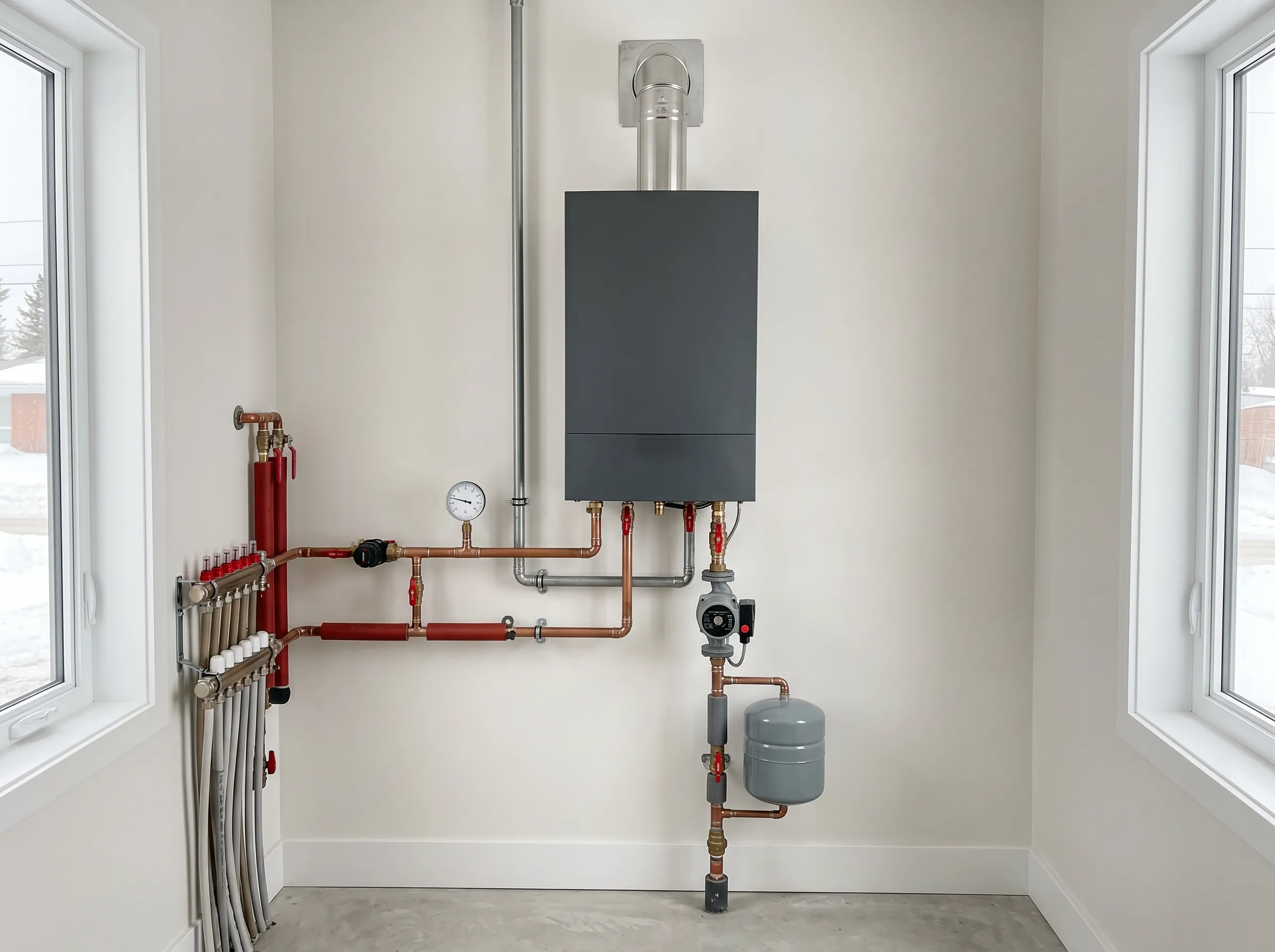 High-efficiency condensing boiler system serviced by Ironclad Mechanical in Northern Ontario