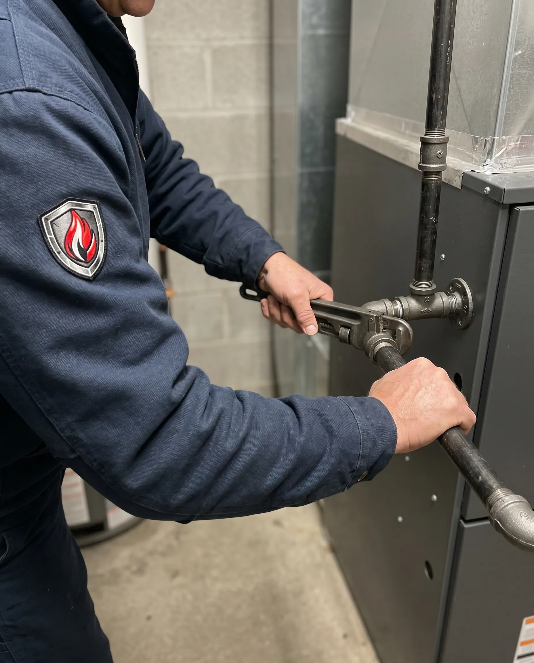 Technician installing a commercial furnace in a Timmins building