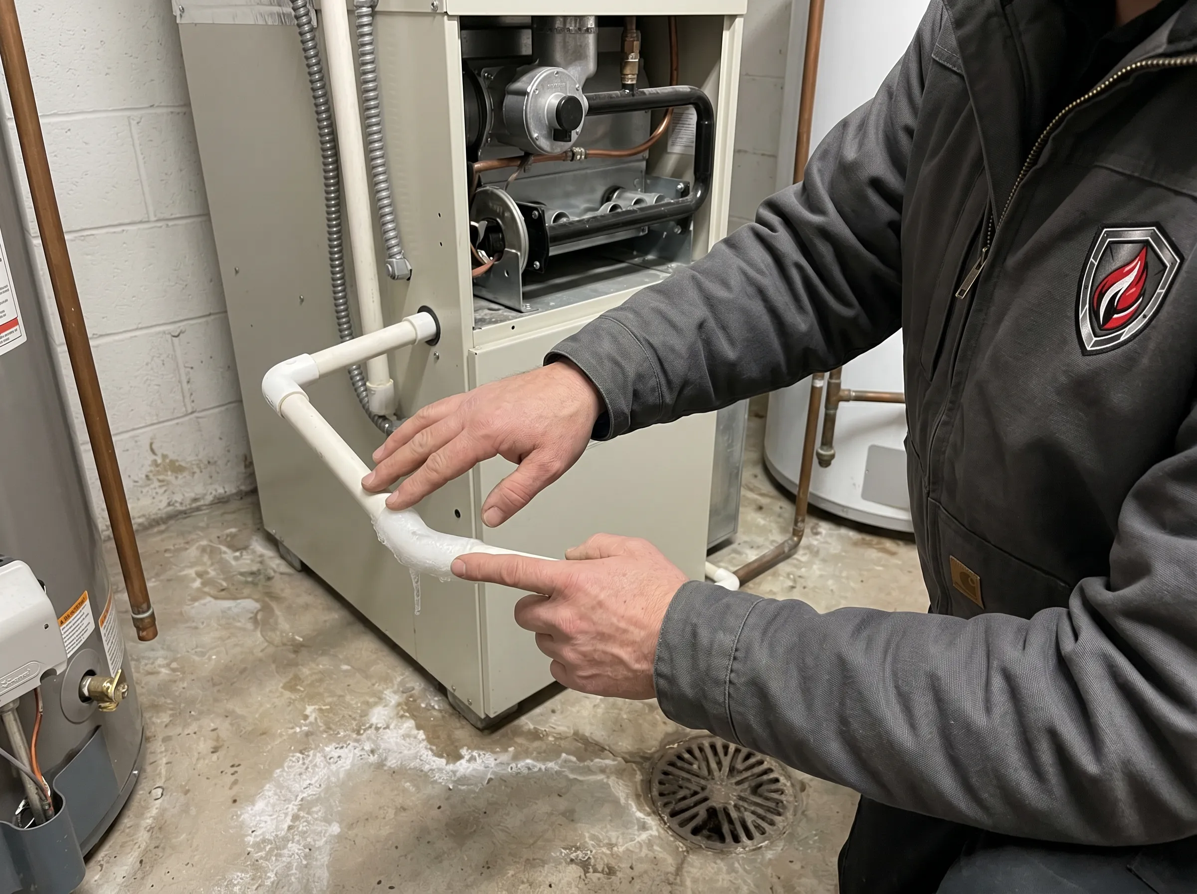 Frozen furnace condensate line causing no-heat emergency in Northern Ontario winter