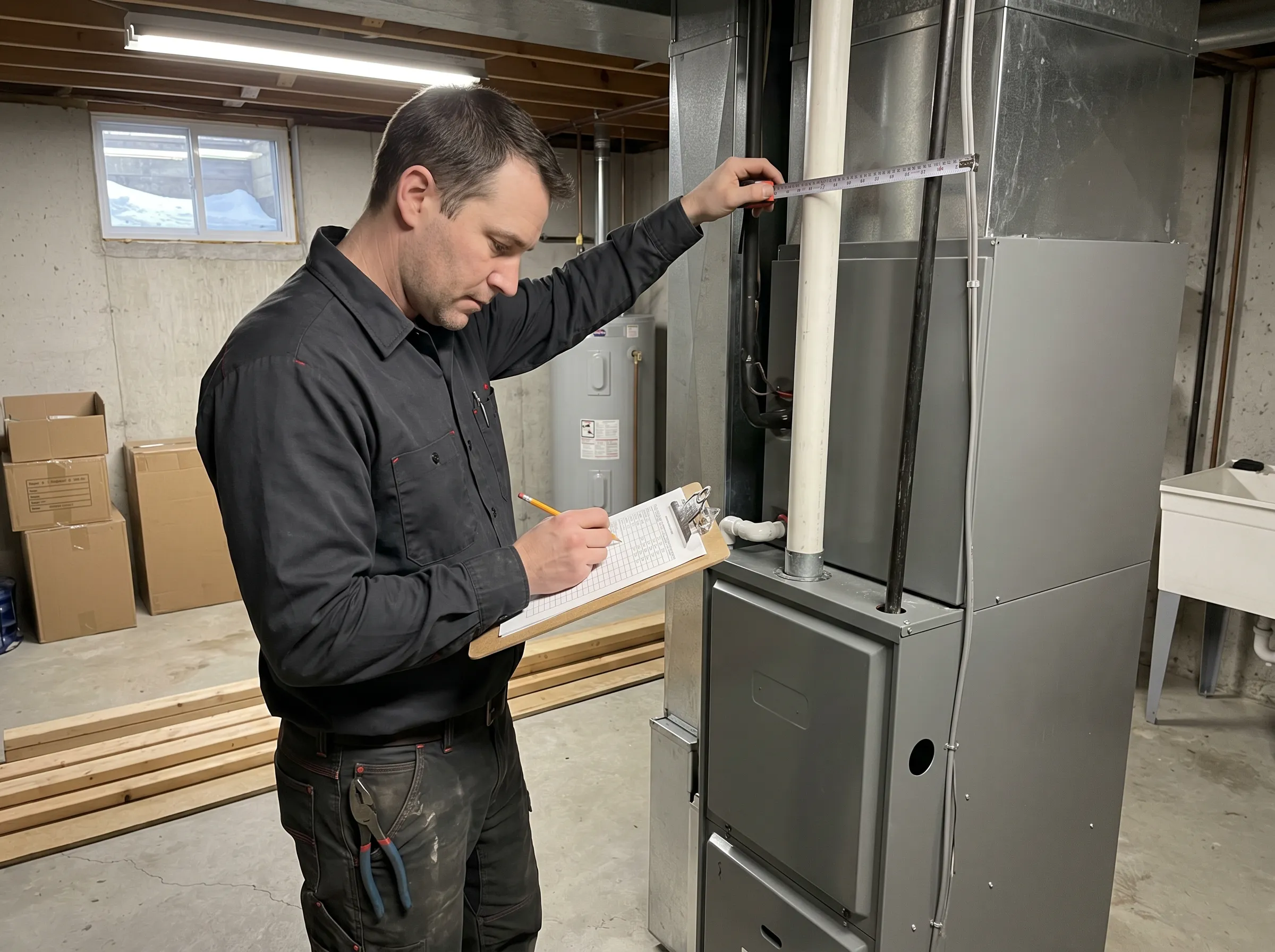 HVAC technician calculating furnace BTU requirements for Timmins home heating load