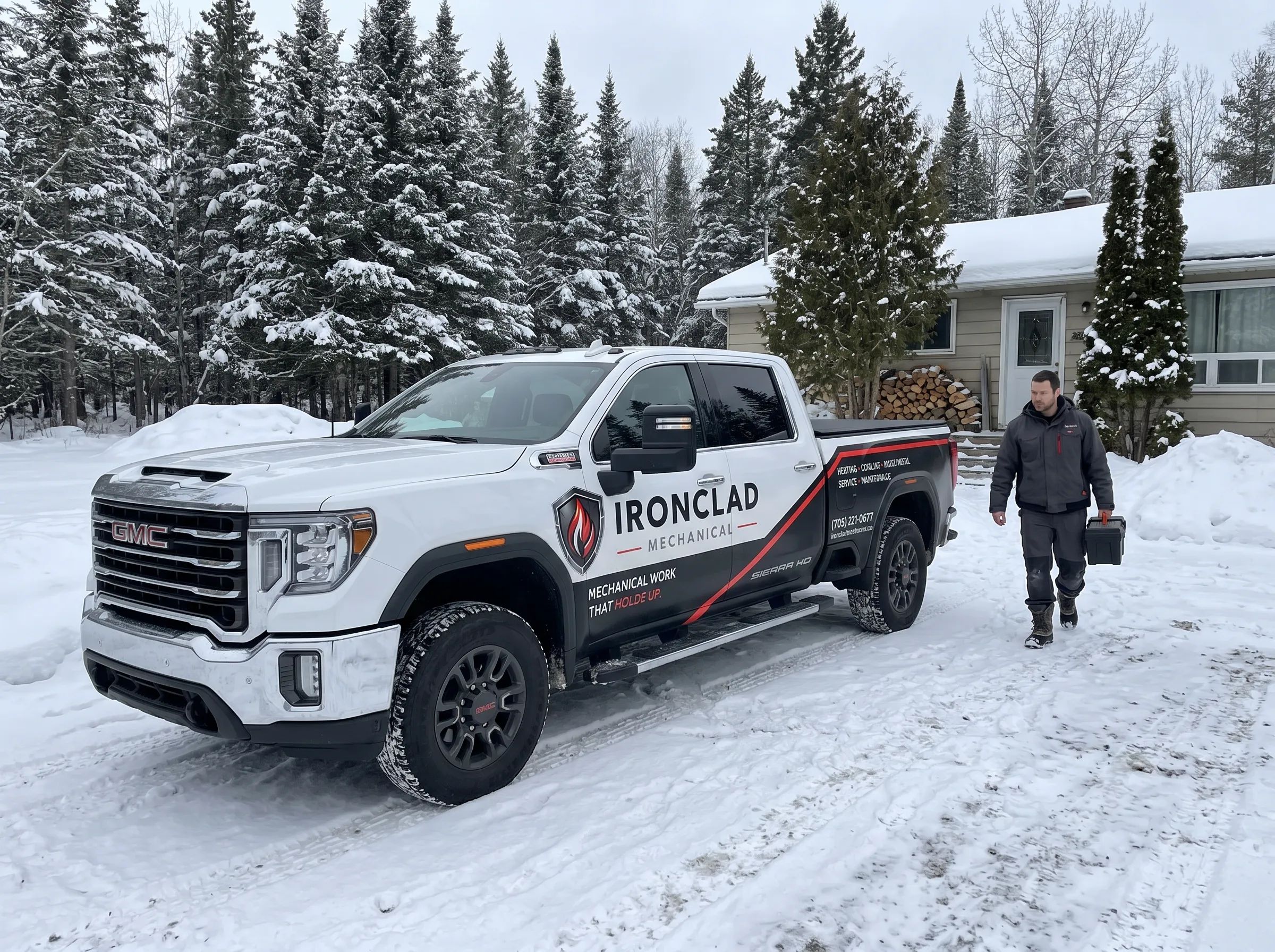 Ironclad Mechanical furnace repair service truck in Timmins neighborhood