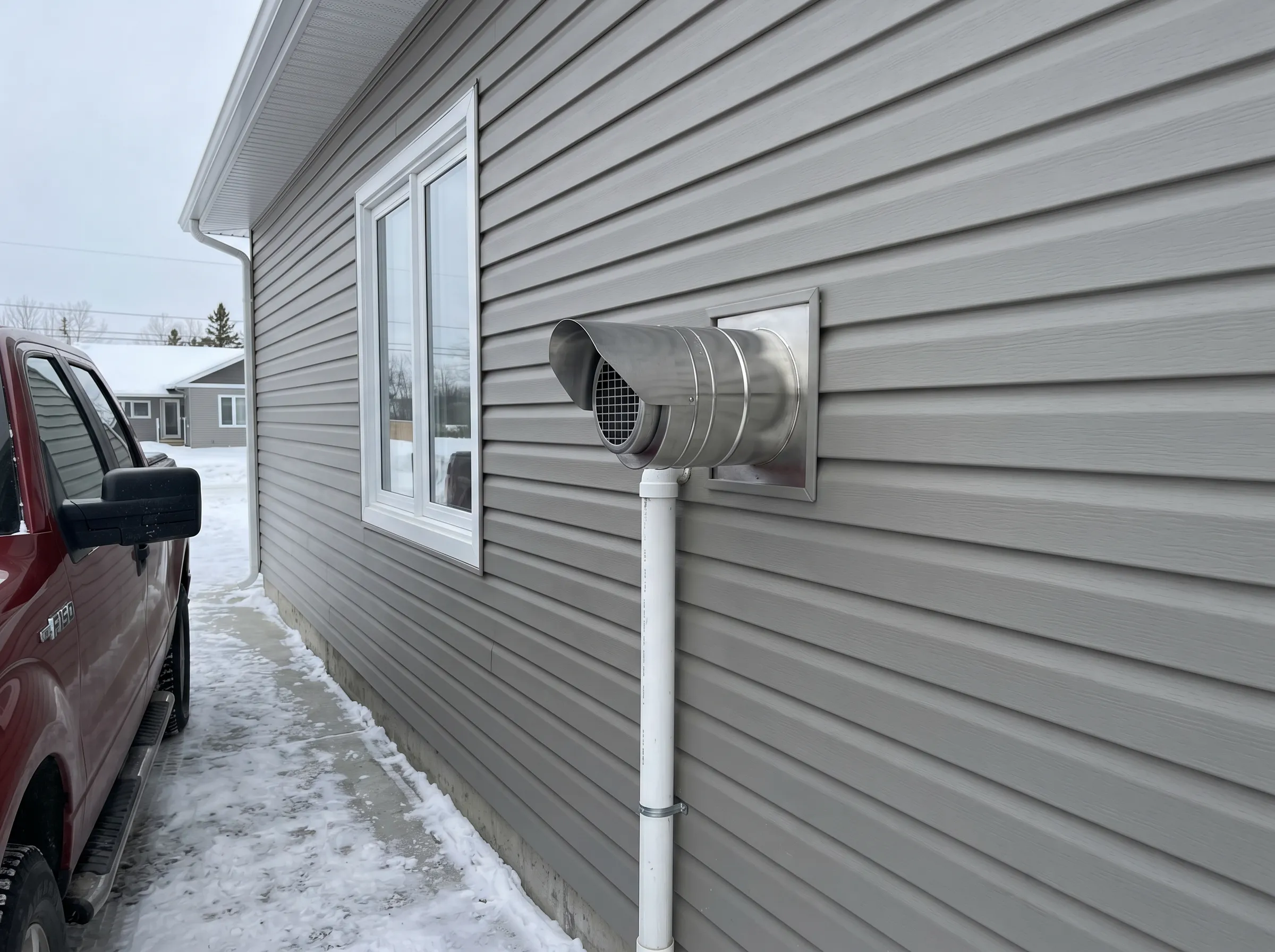Garage heater vent pipe termination meeting Ontario code clearance requirements