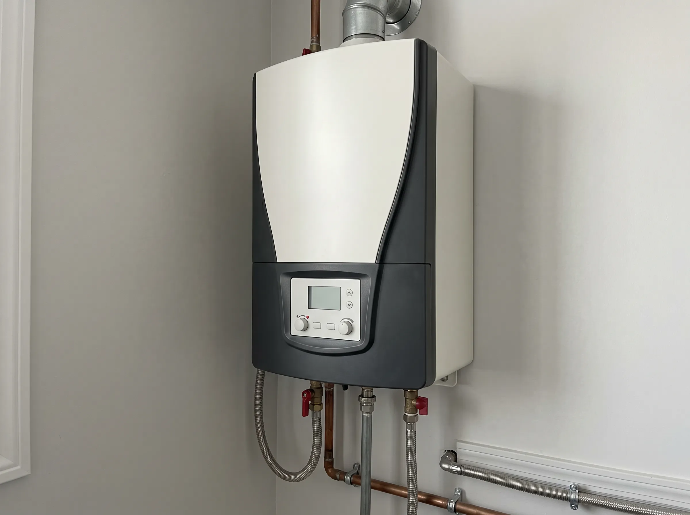 Tankless water heater digital control panel installed by Ironclad Mechanical