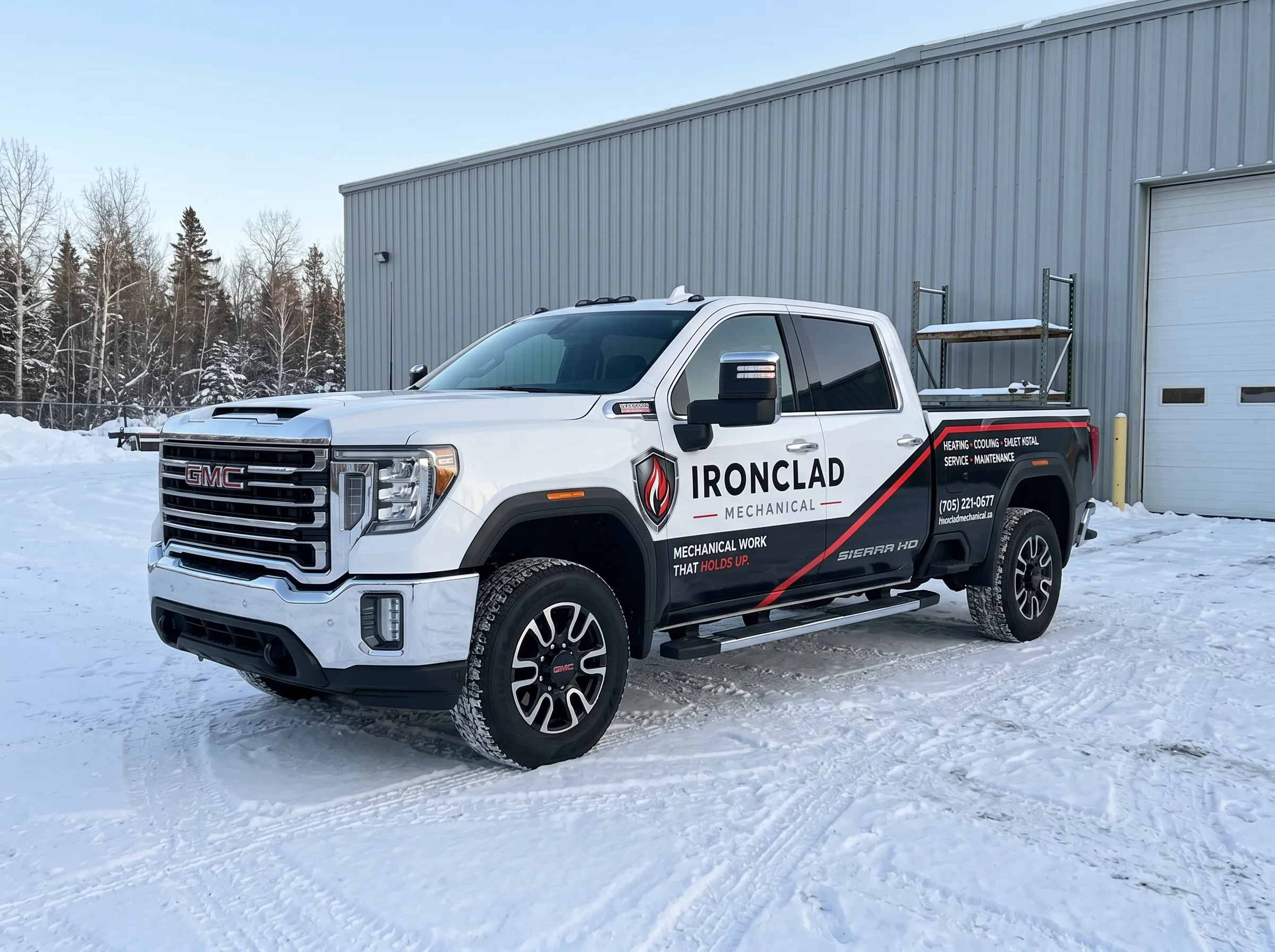 Ironclad Mechanical service truck at an industrial site in Timmins Ontario
