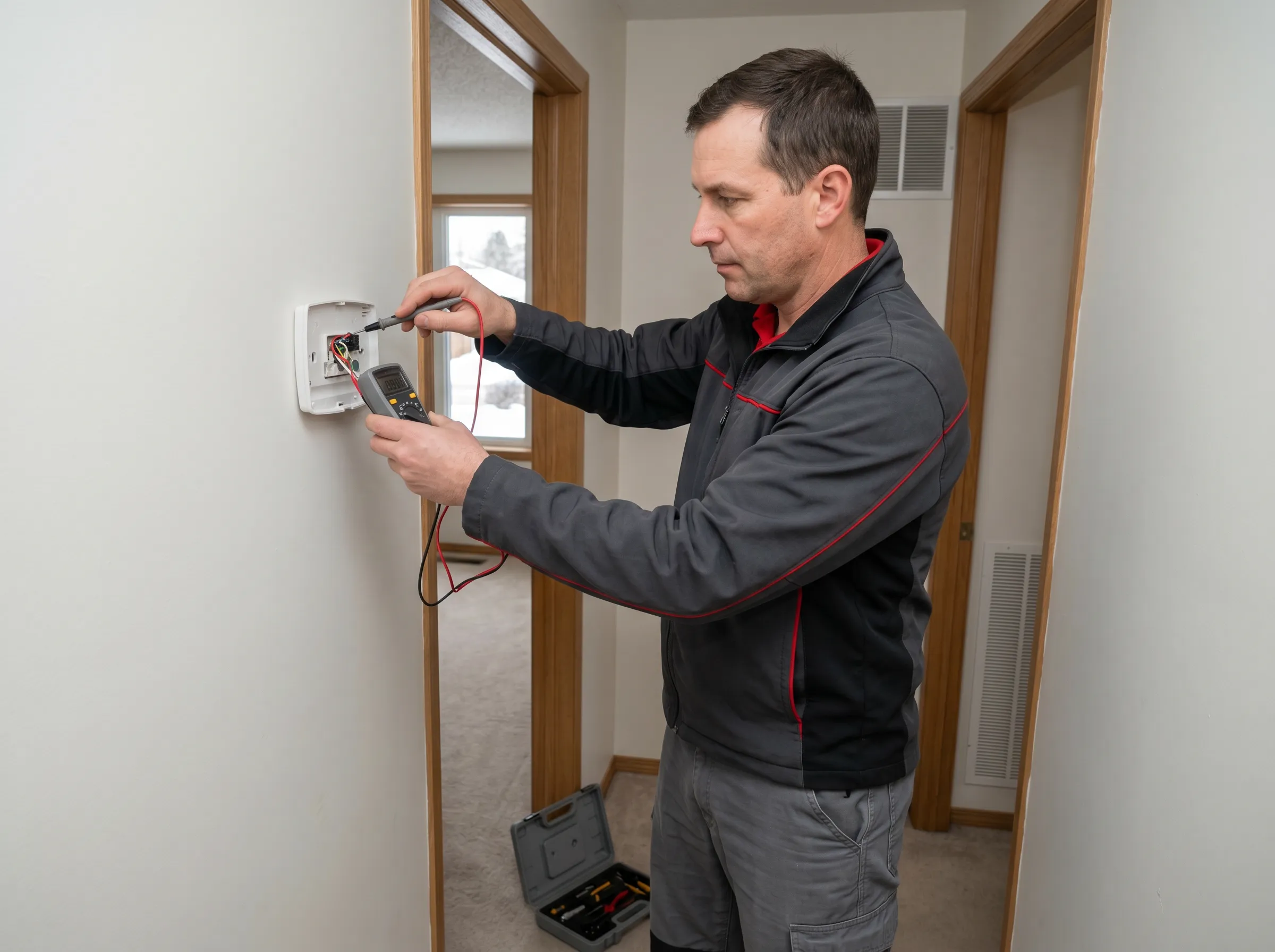 Thermostat testing and calibration during HVAC maintenance visit