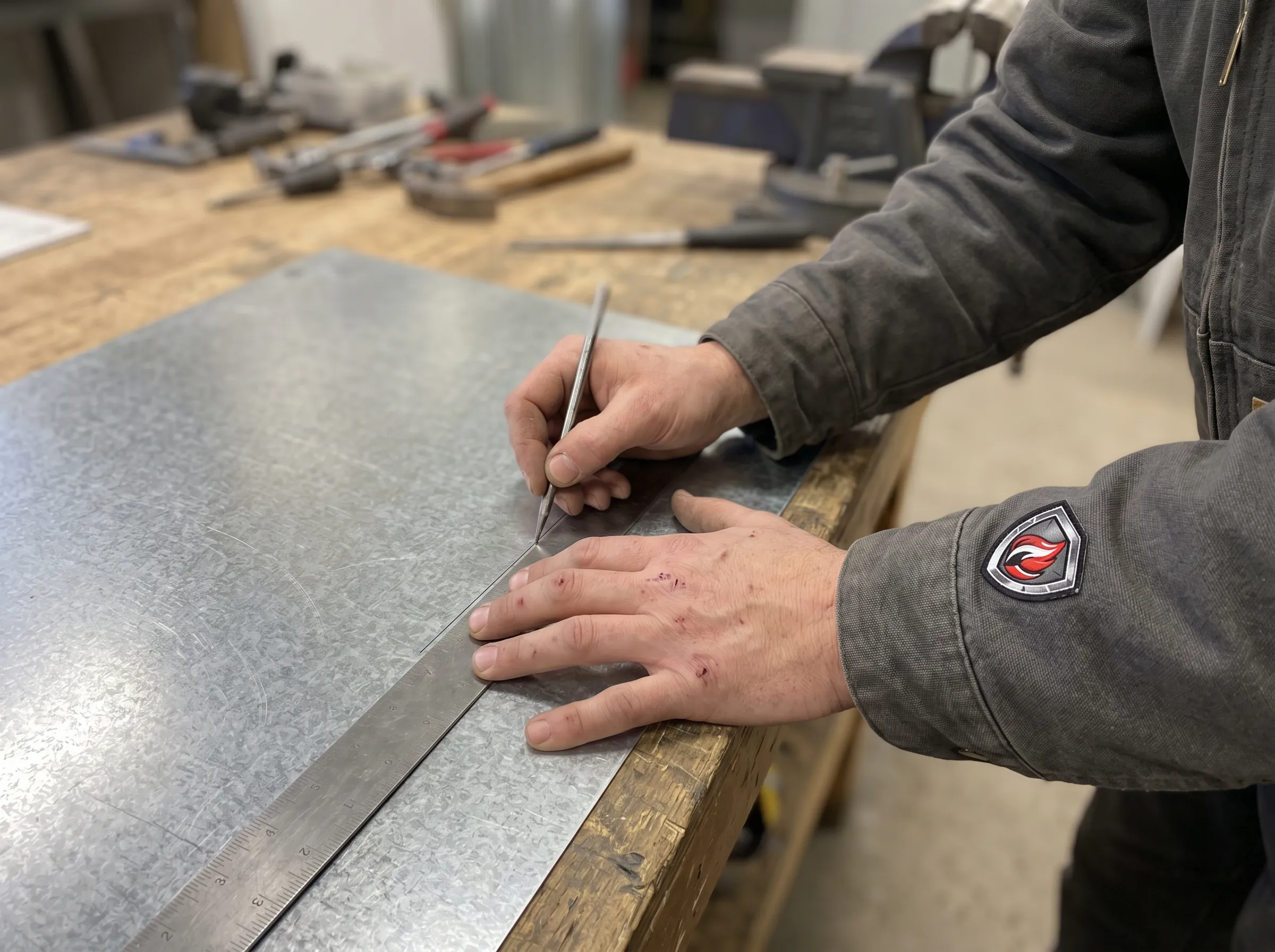 Measuring galvanized steel for custom ductwork fabrication in Timmins