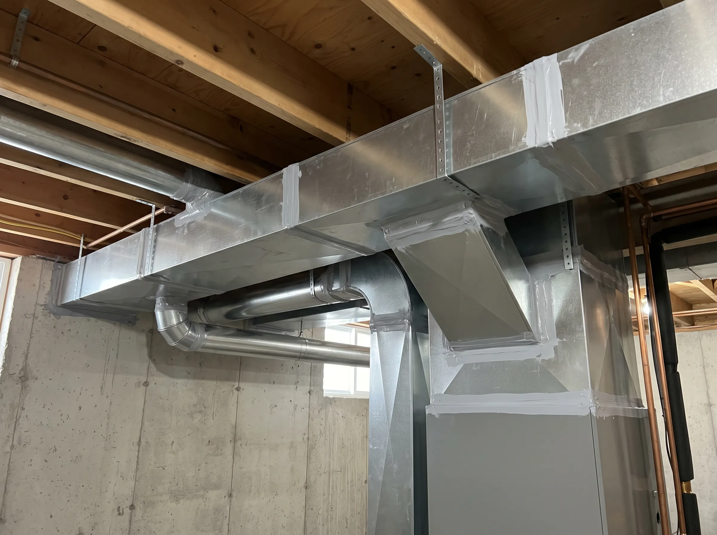 Custom residential ductwork installation in Timmins home