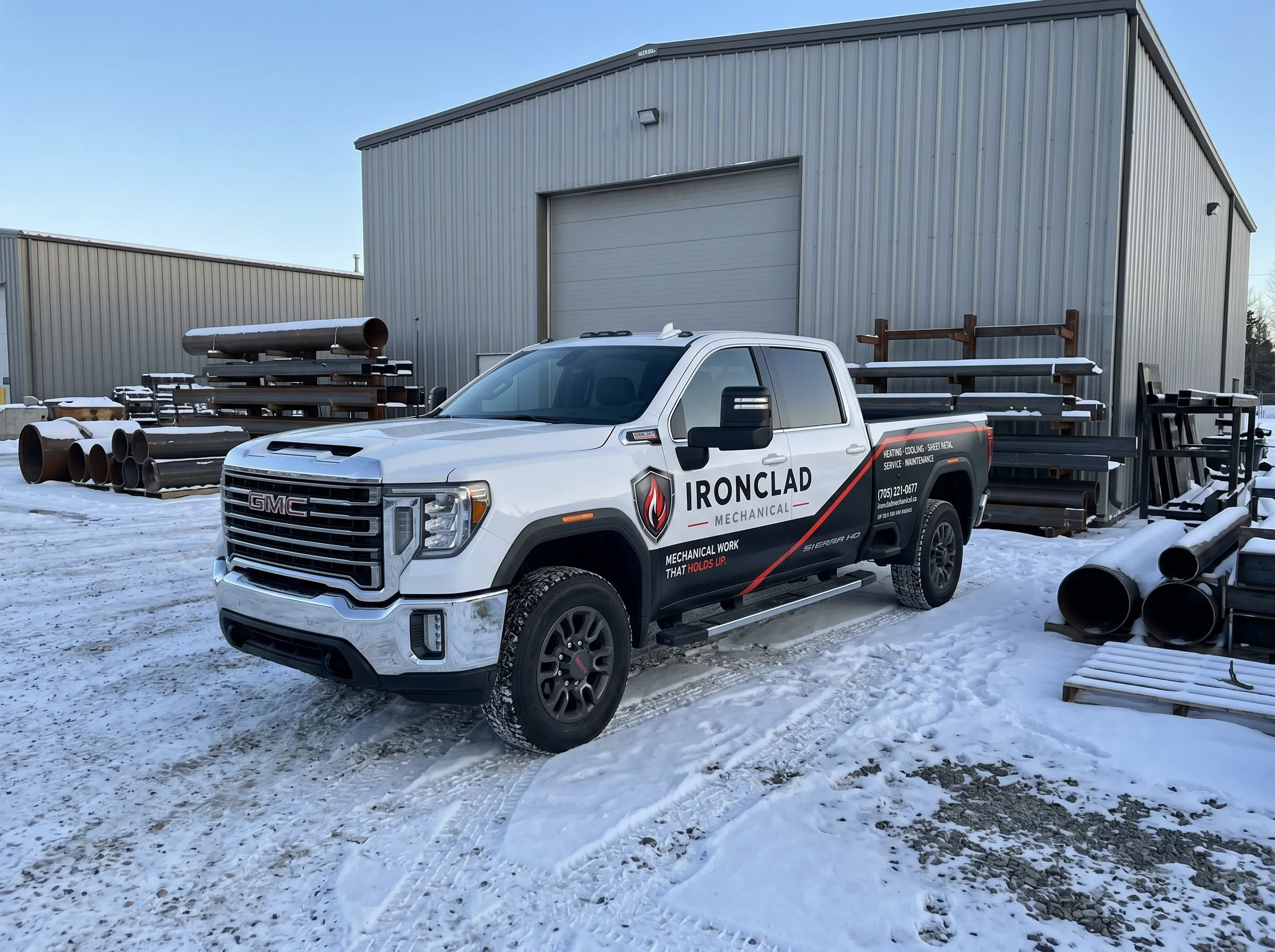 Ironclad Mechanical service truck delivering custom ductwork across Timmins and Northern Ontario